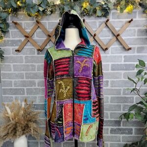 KPC Patchwork Full Zip Jacket‎ Boho Gypsy Festival Cotton Blend Medium *READ*